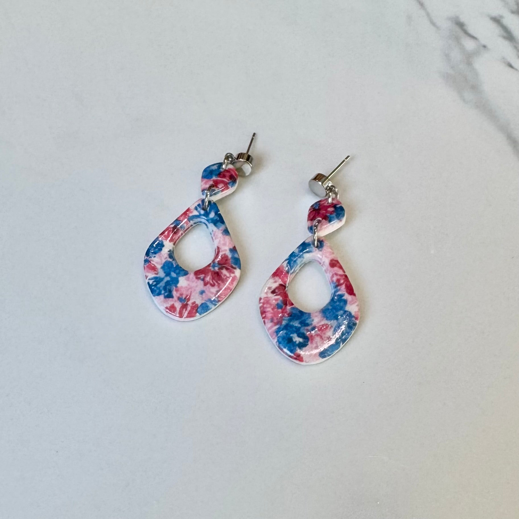 Red, White, & Blue Floral Dangles